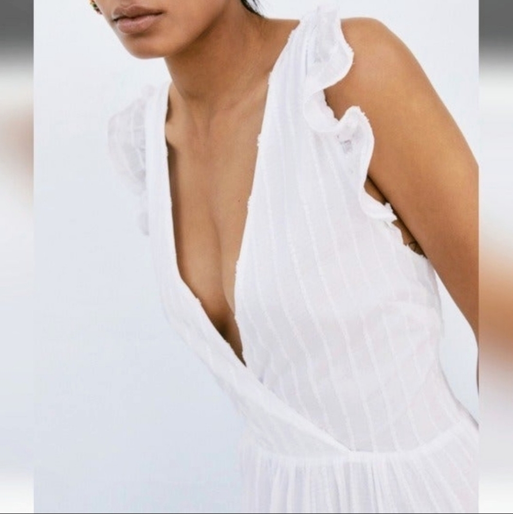 Zara Ruffled White Maxi Dress Size M - Picture 4 of 7